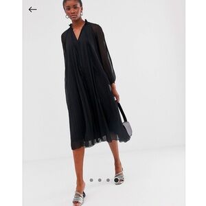 ASOS DESIGN pleated trapeze midi dress with long sleeves